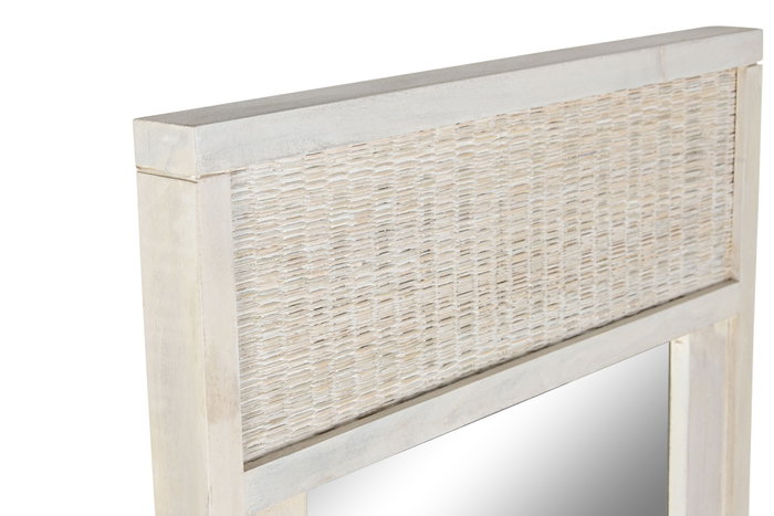 DKD Home Decor Espejo de Vestidor Mango y Ratán Blanco Roto