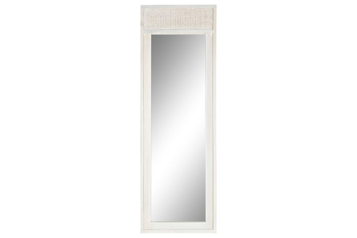 DKD Home Decor Espejo de Vestidor Mango y Ratán Blanco Roto