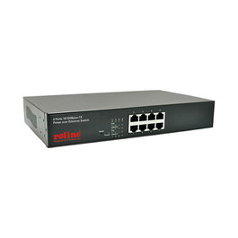 ROLINE Switch PoE Fast Ethernet de 8 Puertos (8x PoE 130W, 10/100 Mbit/s, Montaje 19 Pulgadas, Negro)