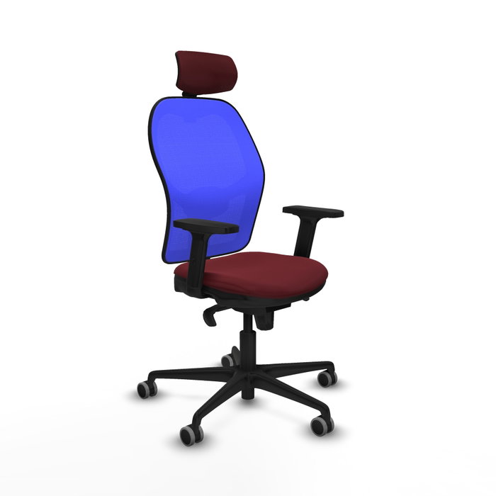 PIQUERAS Y CRESPO Silla de oficina Jorquera con mecanismo Sincro, Similpiel Granate y Malla Azul PIQUERAS Y CRESPO Silla de oficina Jorquera con mecanismo Sincro, Similpiel Granate y Malla Azul