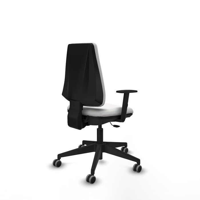 Silla de oficina Elche con mecanismo Contacto permanente básico tapizada con Tela color Blanco. Equipada con Base piramidal negra, Brazos 1D y Ruedas 65 mm parqué Silla de oficina Elche con mecanismo Contacto permanente básico tapizada con Tela color Blanco. Equipada con Base piramidal negra, Brazos 1D y Ruedas 65 mm parqué