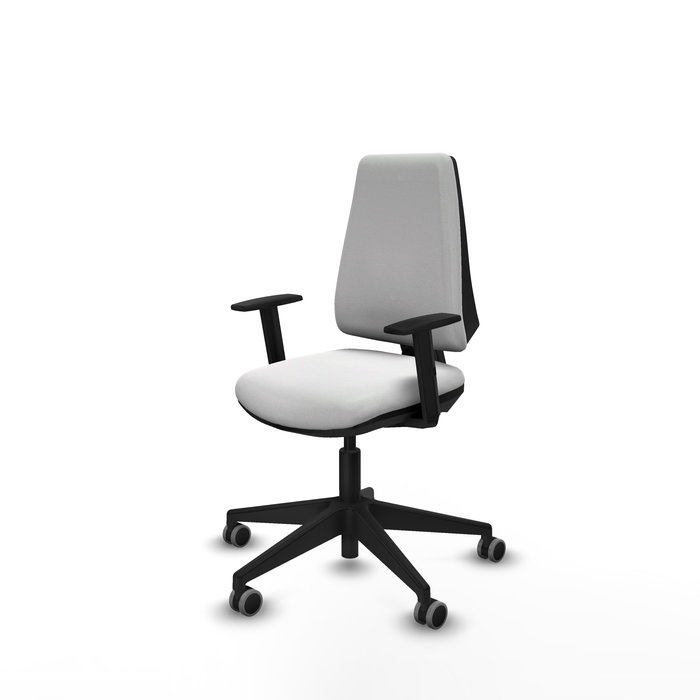 Silla de oficina Elche con mecanismo Contacto permanente básico tapizada con Tela color Blanco. Equipada con Base piramidal negra, Brazos 1D y Ruedas 65 mm parqué Silla de oficina Elche con mecanismo Contacto permanente básico tapizada con Tela color Blanco. Equipada con Base piramidal negra, Brazos 1D y Ruedas 65 mm parqué