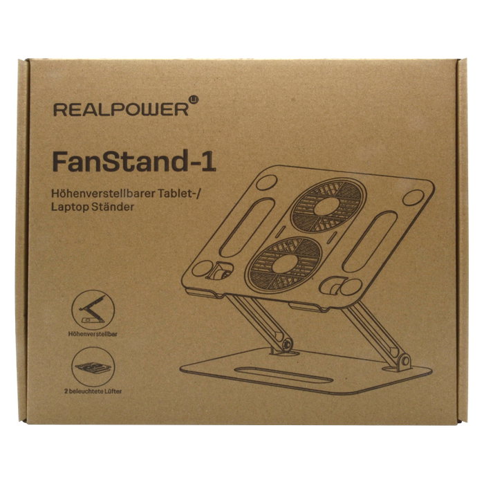 Realpower FanStand 1 - Soporte para Portátil con 2 Ventiladores RGB y Ajuste de Altura 50-300 mm, Compatible Pantallas de 10 a 17 Pulgadas Realpower FanStand 1 - Soporte para Portátil con 2 Ventiladores RGB y Ajuste de Altura 50-300 mm, Compatible Pantallas de 10 a 17 Pulgadas