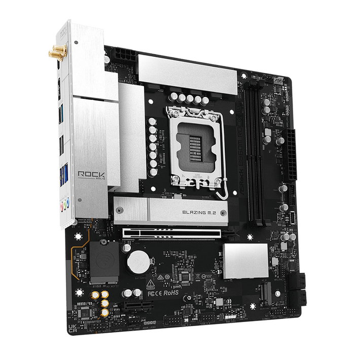 ASRock B860M Rock WiFi Micro ATX - Placa Base Intel B860, Socket LGA 1851 para Intel Core Ultra 2, DDR5 128GB, HDMI, DP, Wi-Fi 6E, Bluetooth 5.3
