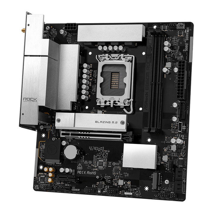 ASRock B860M Rock WiFi Micro ATX - Placa Base Intel B860, Socket LGA 1851 para Intel Core Ultra 2, DDR5 128GB, HDMI, DP, Wi-Fi 6E, Bluetooth 5.3