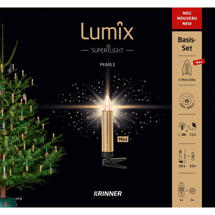 Krinner Lumix Superlight Pearls Mini Base - Velas LED de Navidad Doradas Krinner Lumix Superlight Pearls Mini Base - Velas LED de Navidad Doradas