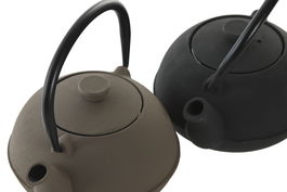 DKD Home Decor Tetera Oriental Hierro Colado Inox Beige Negro 2 Unidades Apto Inducción Vitrocerámica Gas