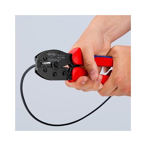 Knipex 97 52 42 PreciForce Crimpzange para terminales MC4/EVO2, herramienta de prensado, cable 10-12 AWG (4-6 mm), color azul y rojo