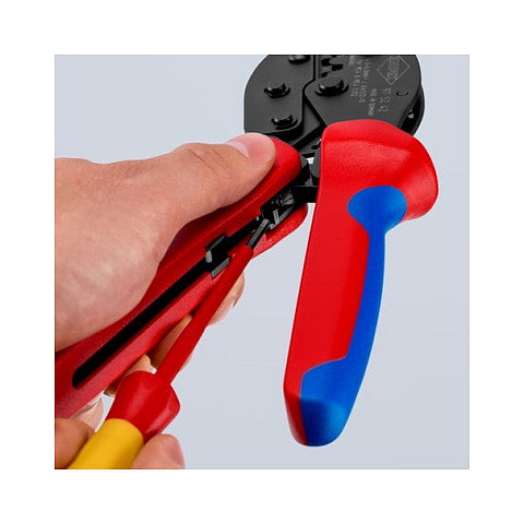 Knipex 97 52 42 PreciForce Crimpzange para terminales MC4/EVO2, herramienta de prensado, cable 10-12 AWG (4-6 mm), color azul y rojo