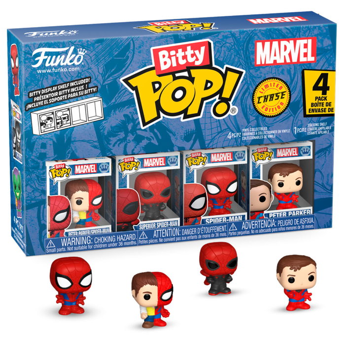 Funko Blister 4 figuras Bitty POP Marvel Spider-Man Parker Split Coleccionables Acrílico Funko Blister 4 figuras Bitty POP Marvel Spider-Man Parker Split Coleccionables Acrílico