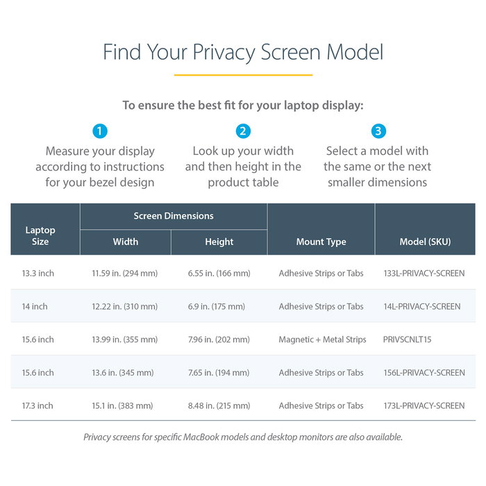StarTech 133L-PRIVACY-SCREEN Filtro de Privacidad para Portátil 13.3in 16:9 Pantalla Ancha Reducción de Luz Azul Mate/Brillante Antideslumbrante