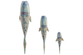 DKD Home Decor Decoración Pared Mediterráneo Azul Multicolor Metal Set de 3 Piezas 14 x 46 x 12 cm