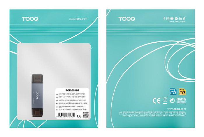 TOOQ Lector de Tarjetas TQR-3001G USB 3.0 USB-C y USB-A Gris
