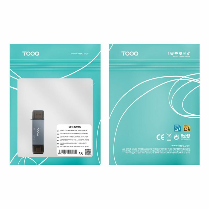 TOOQ Lector de Tarjetas TQR-3001G USB 3.0 USB-C y USB-A Gris