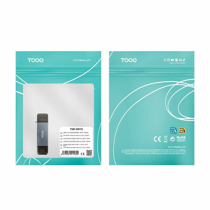 TOOQ Lector de Tarjetas TQR-3001G USB 3.0 USB-C y USB-A Gris