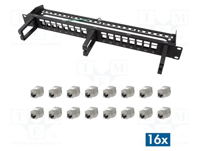 LogiLink Panel de parches modular de 16 puertos Cat.6A, 19/1U, negro LogiLink Panel de parches modular de 16 puertos Cat.6A, 19/1U, negro