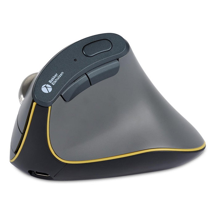 BakkerElkhuizen FastForward BNEFF3MVM Ratón Óptico Vertical Ergonómico Inalámbrico (Bluetooth 5.1 + RF 2.4G + USB-C) 500 DPI 8 Botones Gris
