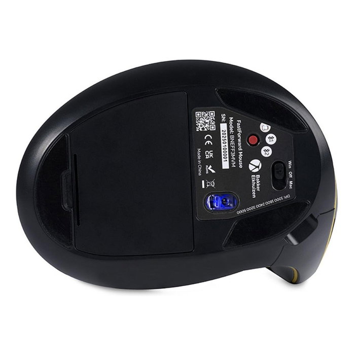 BakkerElkhuizen FastForward BNEFF3MVM Ratón Óptico Vertical Ergonómico Inalámbrico (Bluetooth 5.1 + RF 2.4G + USB-C) 500 DPI 8 Botones Gris