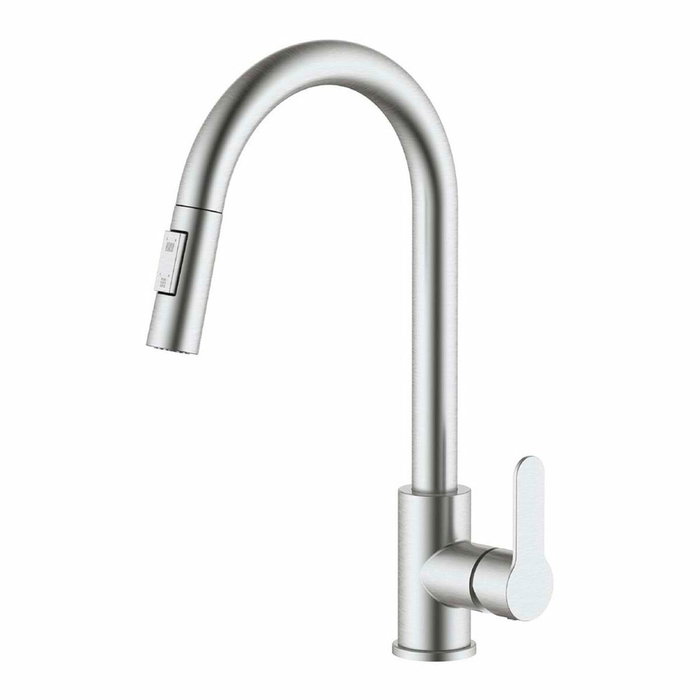 Verhal Miño Grifo de cocina monomando con caño alto extraíble plateado mate Verhal Miño Grifo de cocina monomando con caño alto extraíble plateado mate