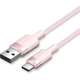Vention Cable CTNPH USB Tipo-C a USB-A 2.0, 2 metros, 60W, 480 Mbps, Conector Niquelado, Trenzado de PVC y Algodón, Color Rosa