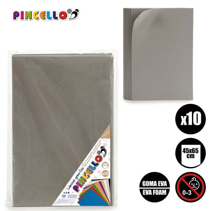 Pincello Juego 10 Láminas Goma Eva Gris 45x65 cm (Set de 12)