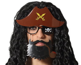 Gafas Piratas con Pipa Divertidas con Parche, Barba y Sombrero