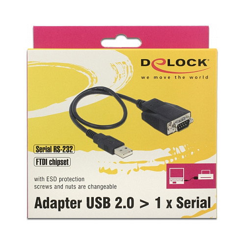 DeLOCK Adaptador USB 2.0 tipo A a RS-232 DB9 con protección ESD