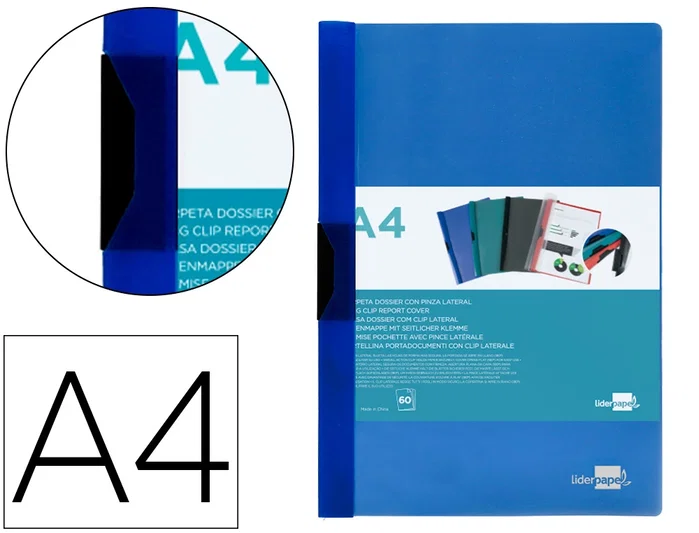 Liderpapel Carpeta dossier con pinza lateral azul translúcido DIN A4 Liderpapel Carpeta dossier con pinza lateral azul translúcido DIN A4
