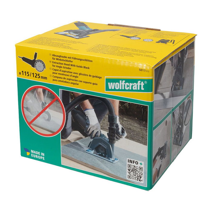 Wolfcraft Soporte guía de aspiración de polvo y guía para amoladora angular ø115-125mm, trabajo sin polvo, conexión aspiradora ø32-36mm
