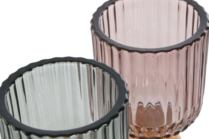 DKD Home Decor Portavelas de Cristal y Madera Surtido de 3 Colores