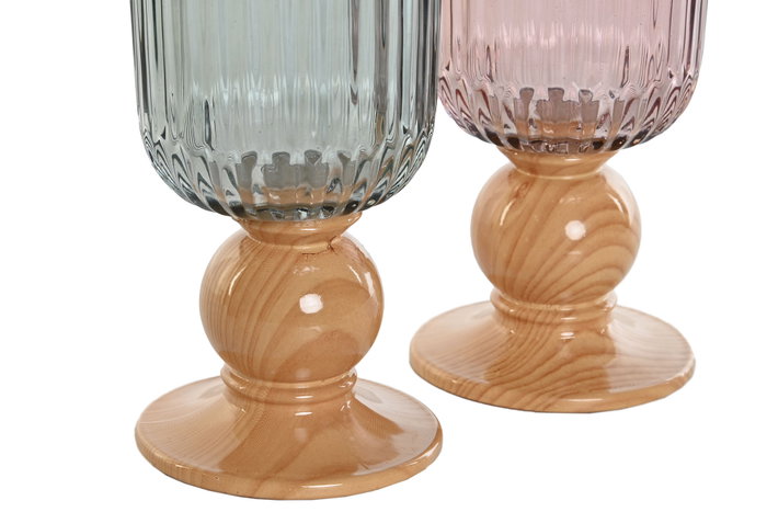DKD Home Decor Portavelas de Cristal y Madera Surtido de 3 Colores