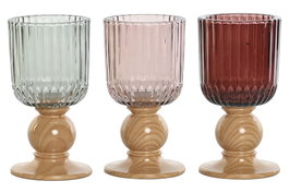 DKD Home Decor Portavelas de Cristal y Madera Surtido de 3 Colores