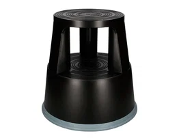 Q-connect Taburete Negro ABS con Ruedas Retráctiles y Dos Niveles, Resistente hasta 150 kg