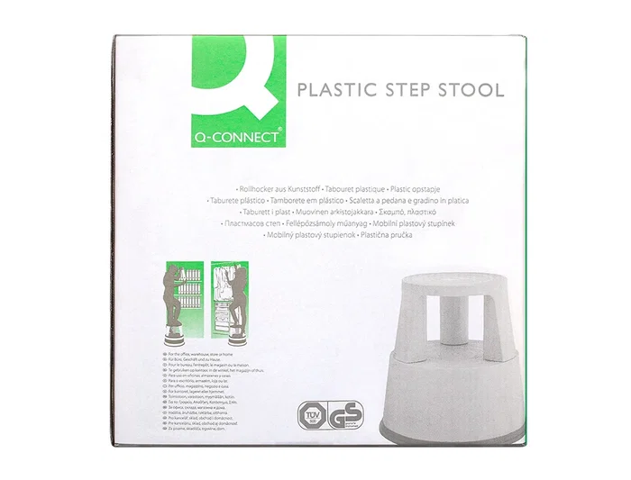 Q-connect Taburete Negro ABS con Ruedas Retráctiles y Dos Niveles, Resistente hasta 150 kg