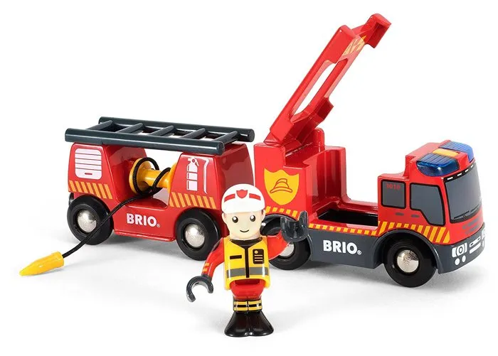 Brio World 33811 Camión de Bomberos de Madera con Luz y Sonido para Niños a Partir de 3 Años