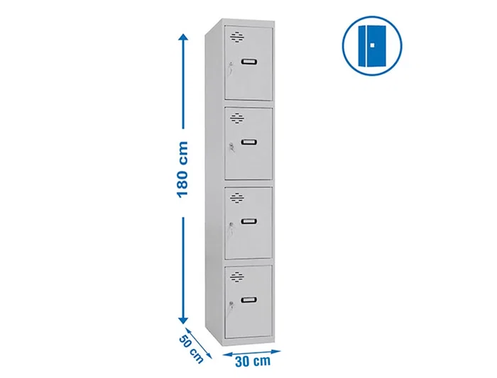 Simonrack Taquilla Metálica 4 Puertas con Cerradura, Etiquetero y Respiradero, Gris, 1800x500x300 mm