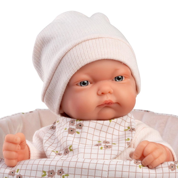 Muñecas Antonio Juan 84101 Pitu Capazo - Muñeca Bebé de Juguete Realista con Capazo Portátil Estampado Floral para Niños +2 Años