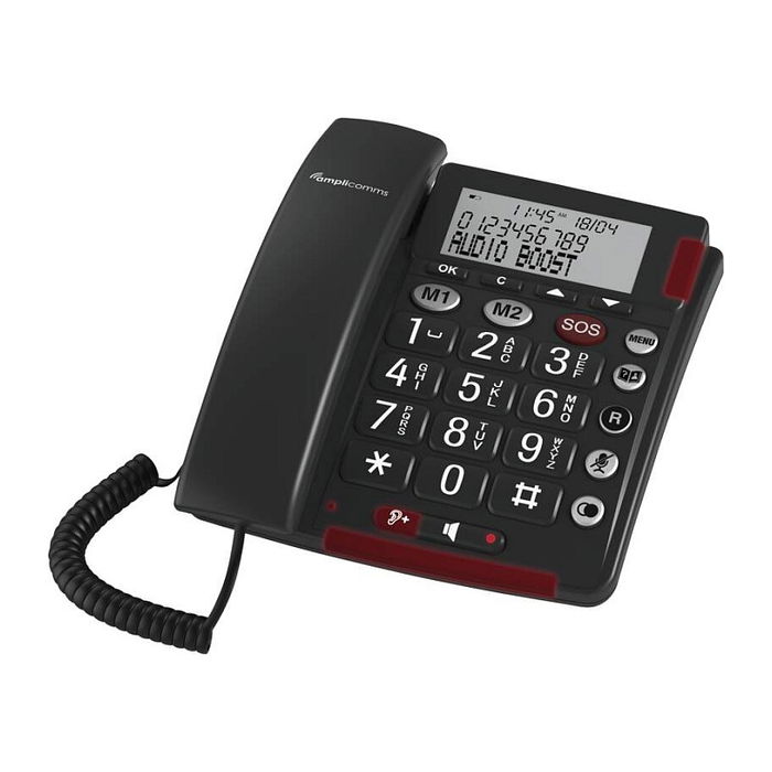 amplicomms BigTel 50 Alarm Plus Duo Teléfono Analógico con Identificador de Llamadas y Botones Grandes Gris Oscuro