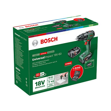 Bosch UniversalImpact 18V-60 Taladro Percutor Inalámbrico con 2 Baterías de 2.0 Ah