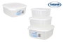 Tontarelli Set de 3 Fiambreras Cuadradas, Capacidades 1L / 1.5L / 2.5L, Material Tritán, Color Blanco, 20x20x9.4 cm por Pieza (20 Cajas)