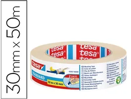 Tesa Cinta Adhesiva para Pintor, Protege Superficies al Pintar, 50 m x 30 mm, Rollo de 50 Metros, Fácil Remoción Sin Residuo