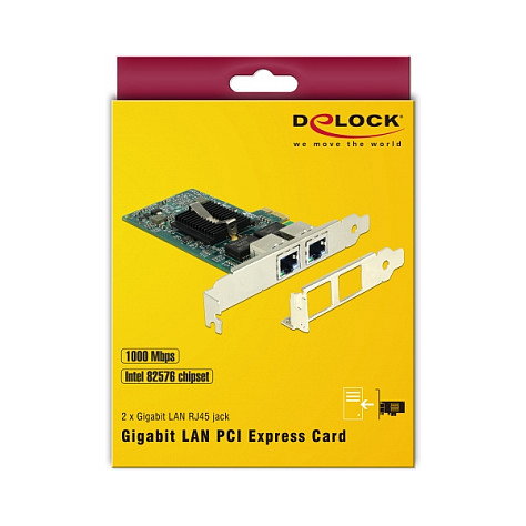 DeLOCK Tarjeta de Red Gigabit LAN PCI Express x1, 2 Puertos RJ45, Controlador Intel 82576, 10/100/1000 Mbit/s, Referencia 89944, para Windows y Linux