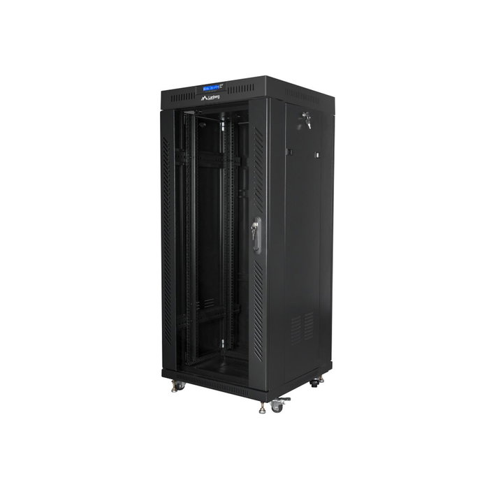 LANBERG Armario Rack Independiente 27U 600x600 con Puerta de Cristal Negro