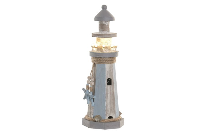 DKD Home Decor Figura LED MDF Faro Azul y Blanco 11x11x33 cm DKD Home Decor Figura LED MDF Faro Azul y Blanco 11x11x33 cm