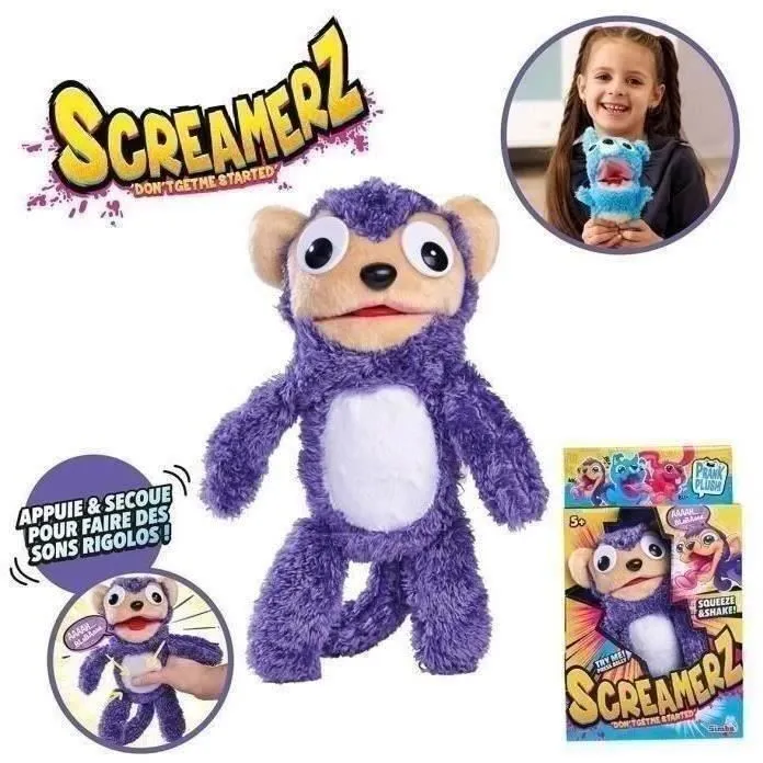 Smoby Screamerz Peluche Interactivo Mono 28 cm Ruidos al Agitar o Pulsar el Botón