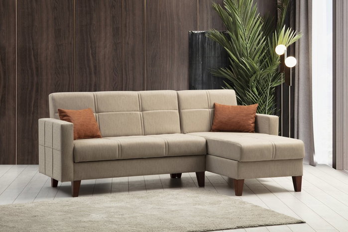 Atelier Del Sofa Polya L Conjunto de Sofá Beige, Sofá Rinconero y Sillón Orejero para Sala de Estar, Máximo Confort y Estilo