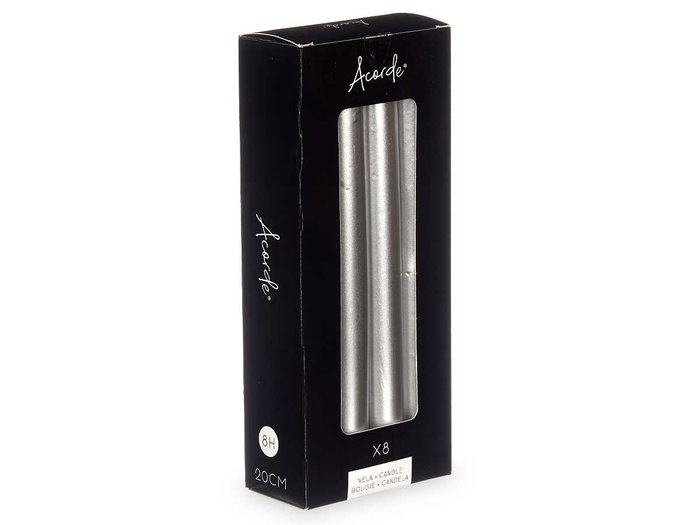 Acorde Set 8 Cirios de Plata 20 cm de Cera para 8 Horas (Set de 12)