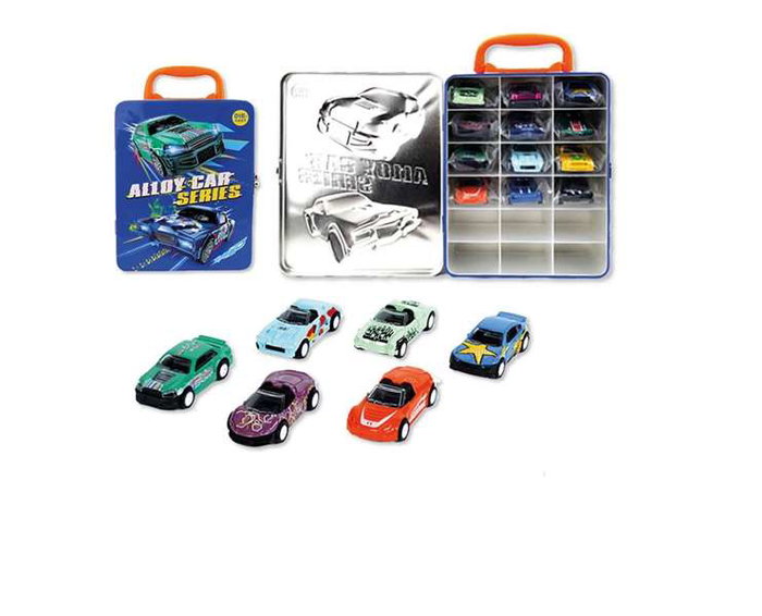 JugaToys Set de 12 coches retrofricción en maletín de metal