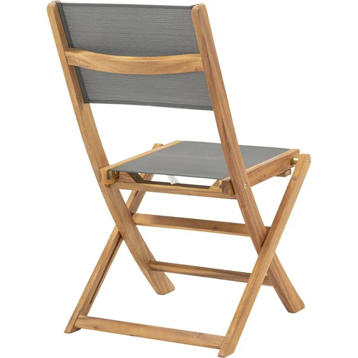 Juego de 4 Sillas de Jardín, Madera de Acacia FSC con Asiento de Textilene Gris, Dimensiones 50x57x90 cm Juego de 4 Sillas de Jardín, Madera de Acacia FSC con Asiento de Textilene Gris, Dimensiones 50x57x90 cm
