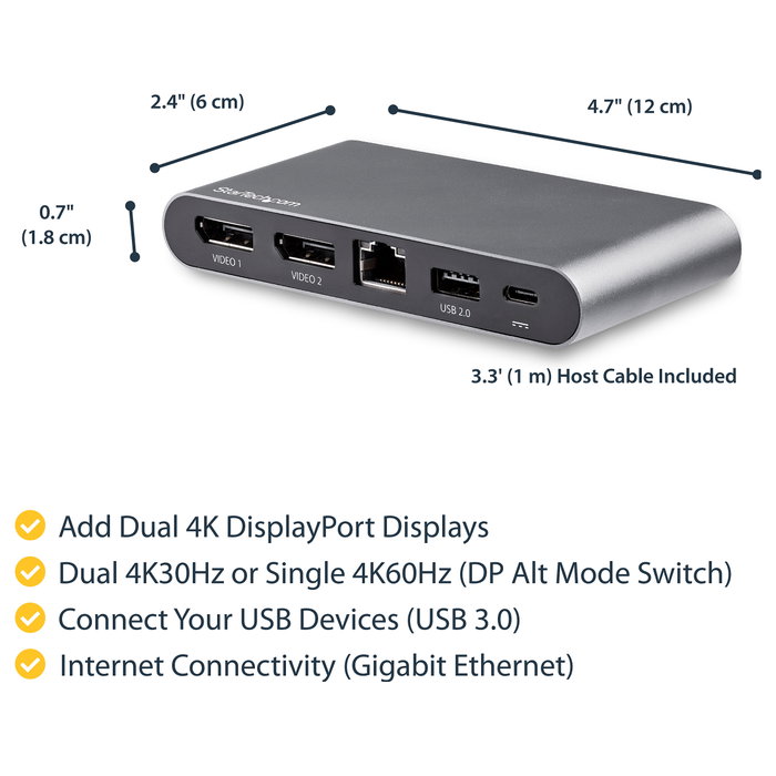 Startech - USB-C Multiport Adapter con Dual Monitor, 2 Puertos DisplayPort 4K y PD, para Windows Startech - USB-C Multiport Adapter con Dual Monitor, 2 Puertos DisplayPort 4K y PD, para Windows